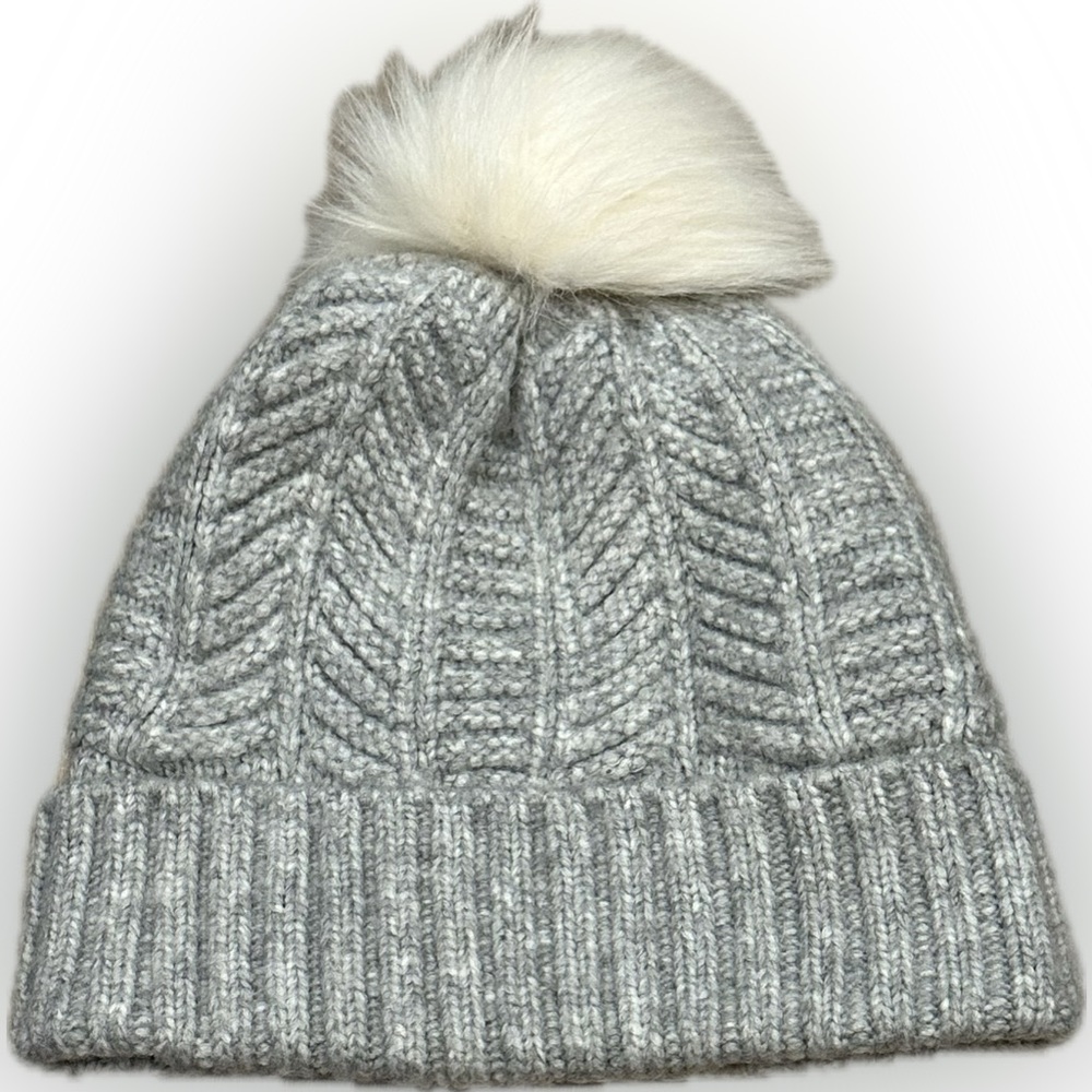 Love & Lore Grey Cable Knit Fleece Lined Pom Beanie | Grey